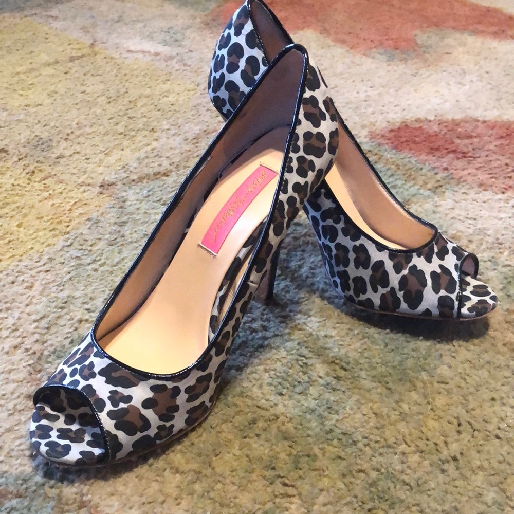 Betsey Johnson Leopard Print Peep-Toe Heels
